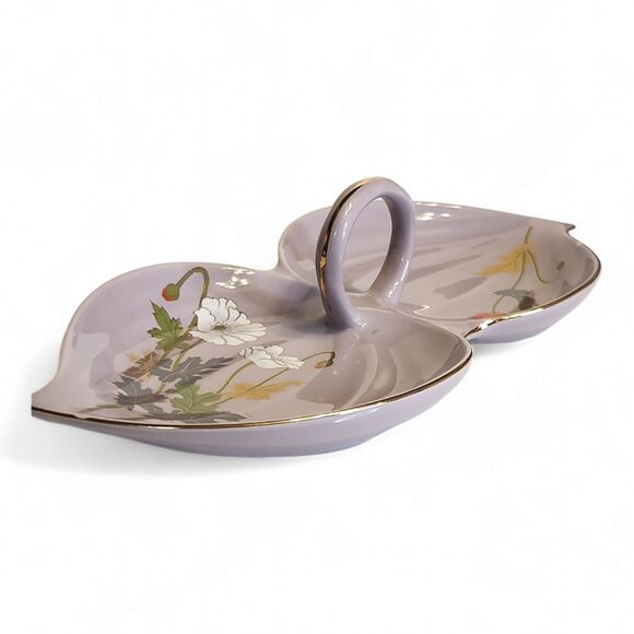 Beautiful Vintage Toko Japan Two-Sided Ceramic Trinket Tray Dish, 10"w Lavender - Picture 2 of 11